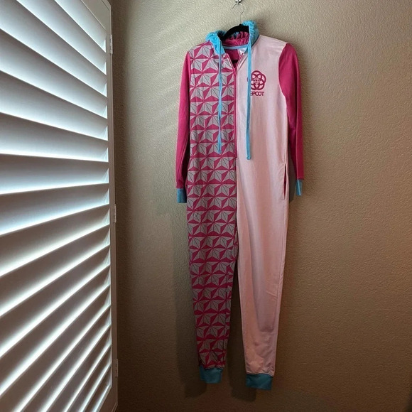 Disney Resort Epcot Adult Onesie Pajama Pink Blue XS Hooded Bodysuit - Picture 5 of 7